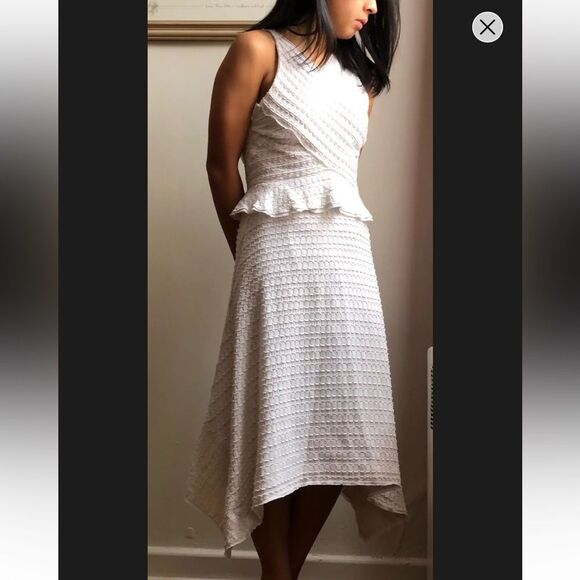 Proenza Schouler Textured Off-White Dress 10 Cotton Silk Peplum Handkerchief Hem - Picture 1 of 10